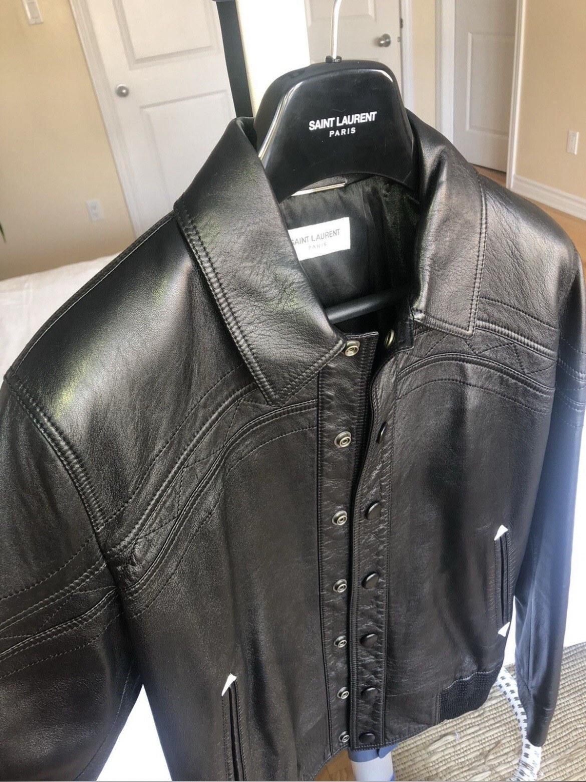 Giacca western Saint Laurent Paris uomo pelle di agnello nera IT 46 Small