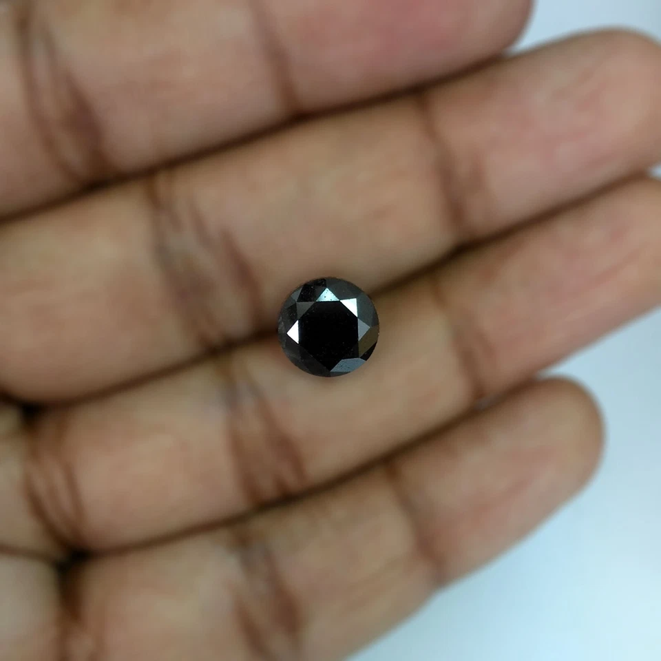3.70cts 9mm Huge Round Fancy Jet Black Natural Earth Mined Loose Diamonds - Image 4 of 4