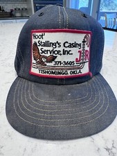 Hoot Owl Stallings Casing Services Tishomingo Ok Snapback Hat Cap USA Denim Vtg