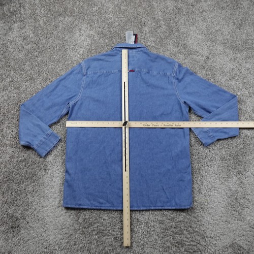 Vintage Tommy Hilfiger Denim Shirt Mens Large Metal Button Metal Button 90s Logo - Picture 6 of 8
