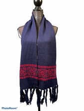 Unbranded Snowflake Acrylic Blue Red Knit Scarf 67"