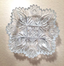 Antique Clear Cut Crystal Bowl Square Shallow Dish ABP American Brilliant Period
