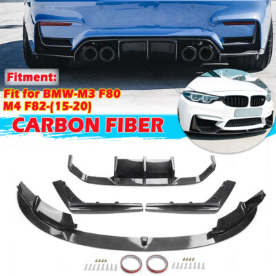 For 15~20 F80 M3 F82 M4 Carbon Fiber Black Bumper Diffuser Lip Spoiler Splitter