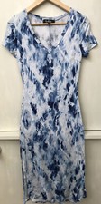 Lulus Let Me Sea Blue Tie-Dye Midi Dress Short Sleeve V Neck Women’s size XS