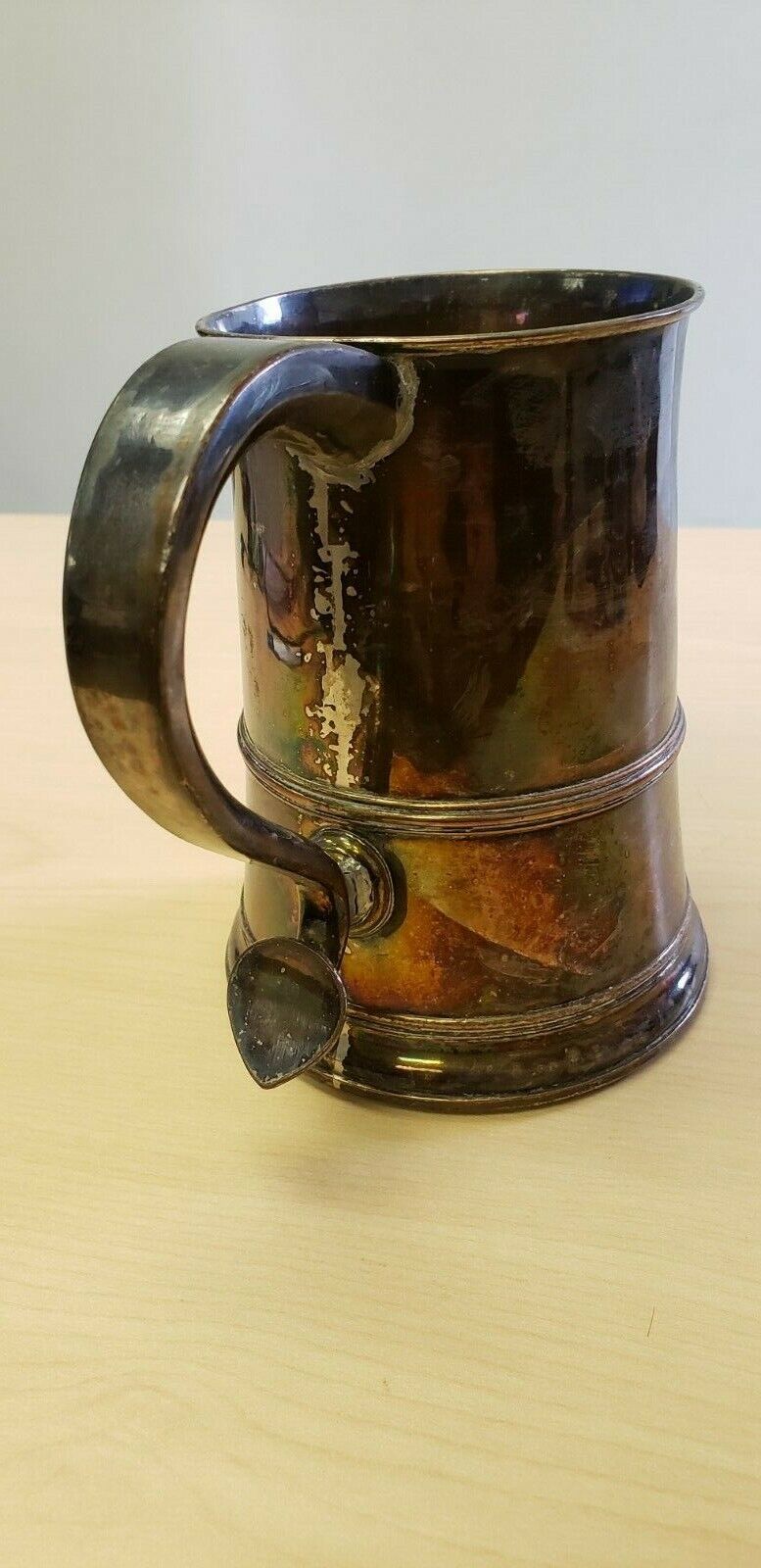 Antique English Sheffield Silver Plated Copper Georgian Tankard  Heart Handle