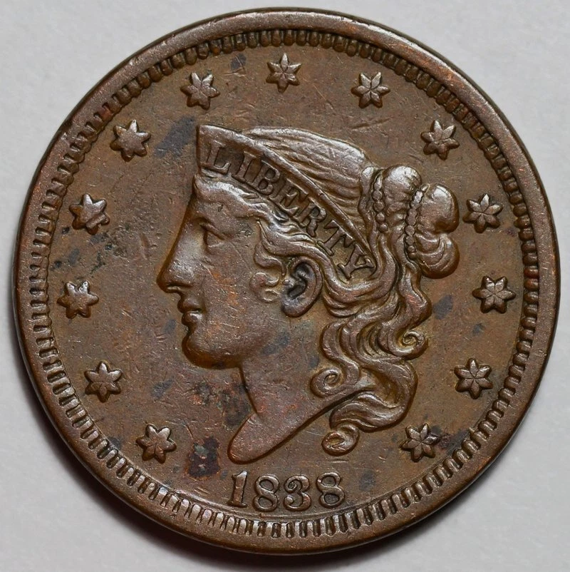 コロネットヘッドラージ セント銅貨　1838 コロネットヘッドラージ セント銅貨 1838 1838 1C, BN (Regular Strike