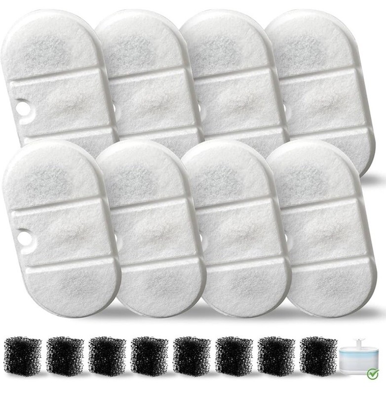 PLWF002 Capsule Cat Water Fountain Filter Replacements, Pack Of 8 With 8 Sponges