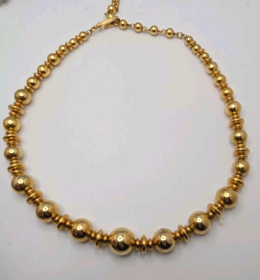 Gargantilla collar cierre gancho cuentas tono dorado Liz Claiborne vintage años 80 18,5 " Foto 2 de 4