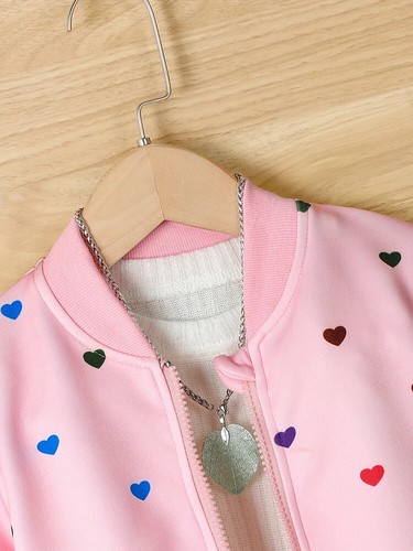 Girls Colorful Love Print Zipper Jacket Children's Spring and Autumn Casual Coat - Picture 3 of 15