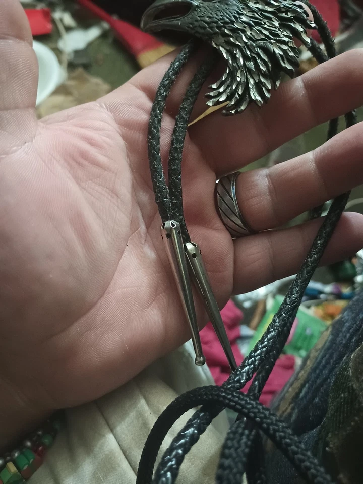 De Colección EJC American Bald Eagle Bolo Corbata Cuero Peltre Trenzado Western Plata EE. UU. Foto 2 de 4