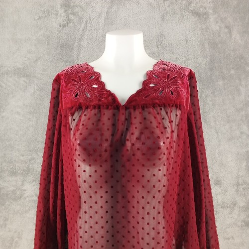 NWT STYLE&CO Sheer Blouse Size 0X Eyelet Flower Textured Chiffon Red - Picture 2 of 14
