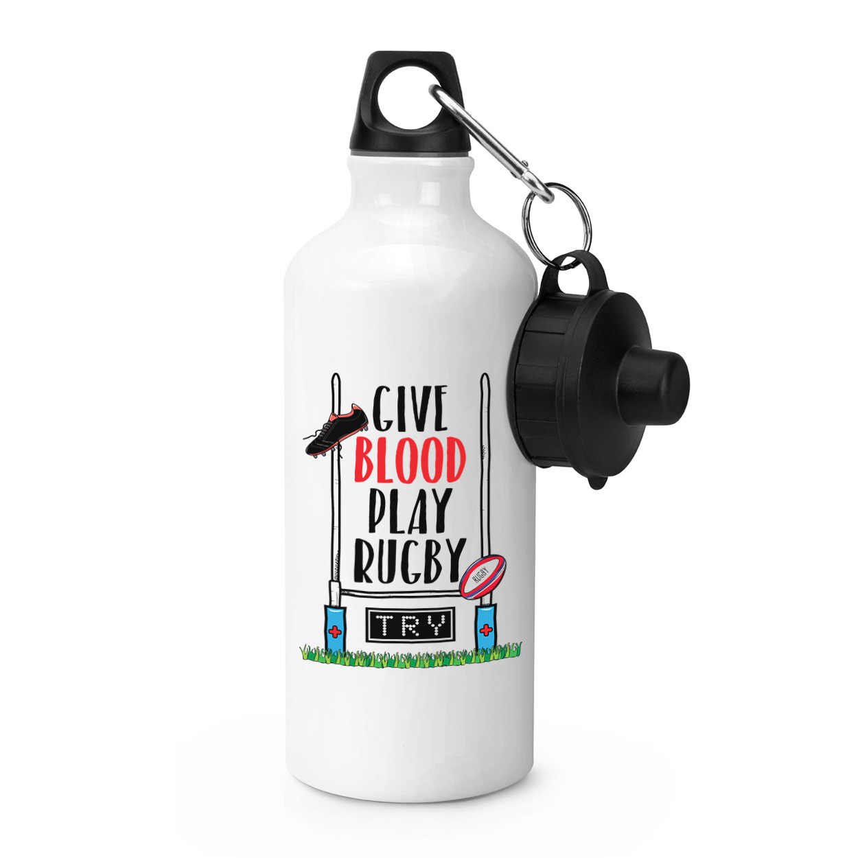 Give Blood Play Rugby Sports Drinks Bottle Camping Flask - Funny League Union