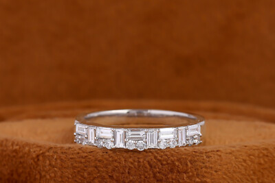 Vintage Baguette Moissanite Band, Solid 14K White Gold Band