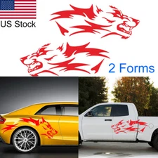 Universal 2Pcs Red Running Wolf Graphics Side Body Rear Wheel Decals Stickers