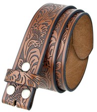 BS220 Western Floral Engraved Embossed Tooled Genuine Leather Belt 40, Brown
