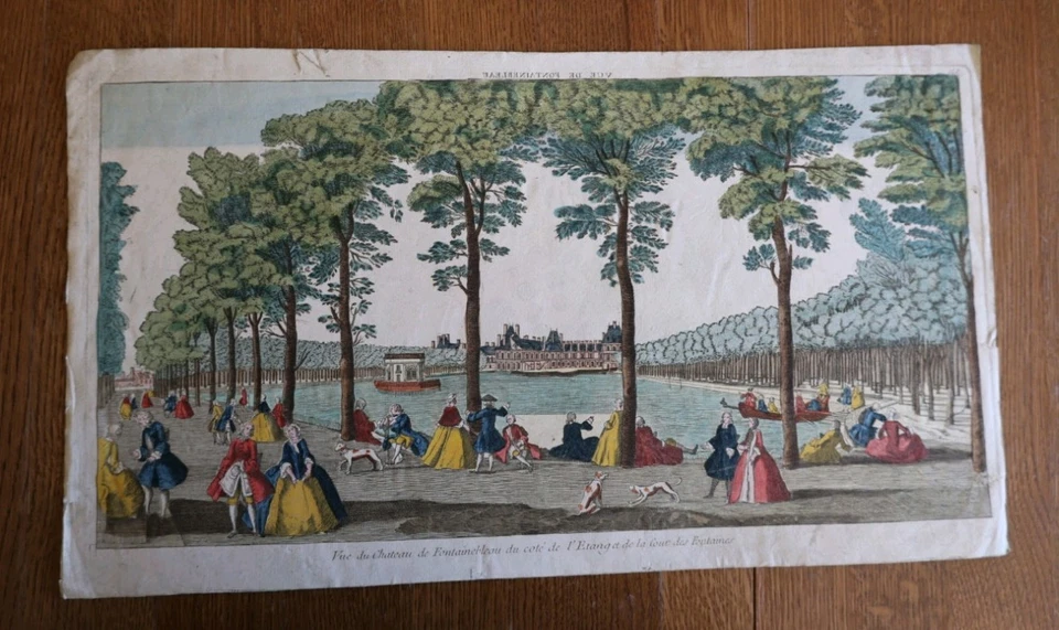 Vue d'optique originale du 18e des jardins du château de Fontainebleau. - Photo 1/2