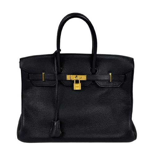 Auth HERMES Birkin 35 Handbag Black/Gold Togo Leather - z11205