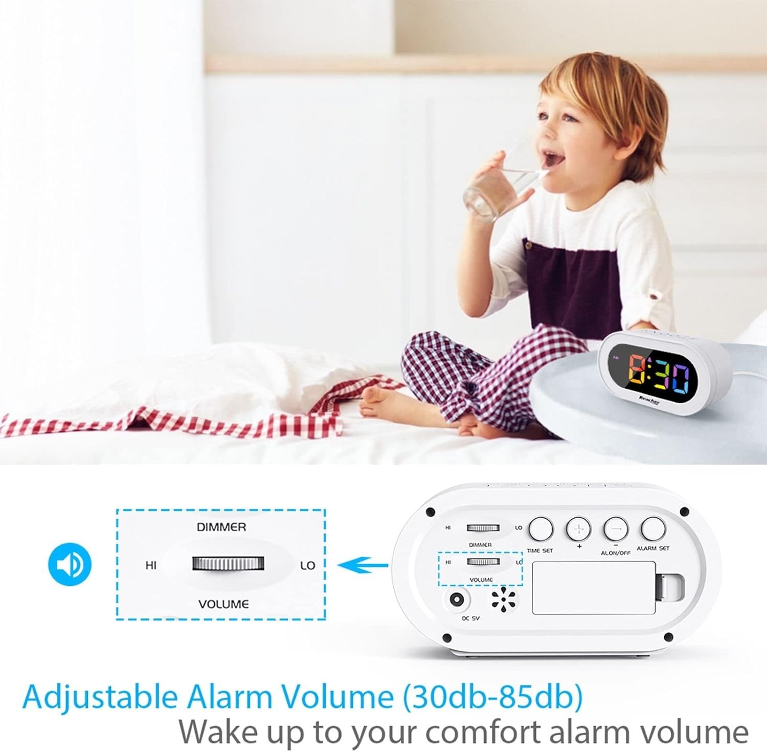 Colorful LED Clock with Snooze Function & Full Brightness Control - Small Size