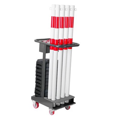 ROBUSTO Kettenpfostenwagen mit 5er Absperrpfosten-Set extra hoch rot/weiß, Stahl