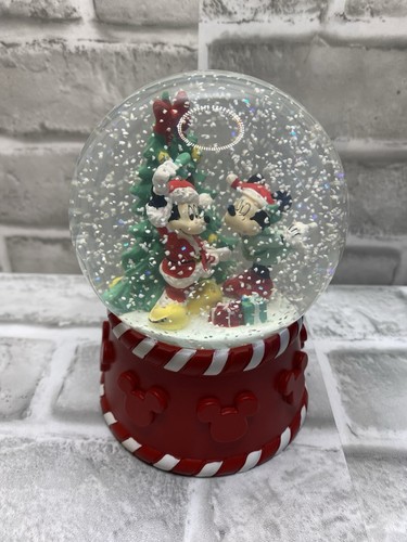 Walt Disney Mickey & Minnie Mouse Mistletoe Snow Globe Christmas Ornament.