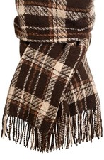 Winter Scarf for Women, Fashion Plaid Blanket Scarves with Fringe, Long Brown