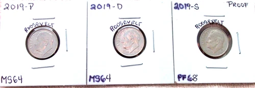 2019-P MINT STATE / 2019-D MINT STATE / 2019-S PROOF ROOSEVELT DIMES