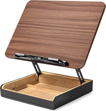 Book Stand with Storage Holder for Reading Hands Free Wooden Cookbook Kitchen