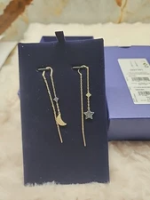 Swarovski Duo Moon long-length Pierced Women's Earrings - Teal, Mixed Metals