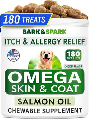 BARK&SPARK Omega 3 for Dogs - 180 Fish Oil Treats for Dog Shedding, Skin Allergy