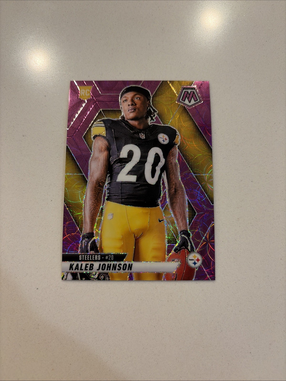 2025 Mosaic Kaleb Johnson Purple Scope Variation RC #289 Pittsburgh Steelers