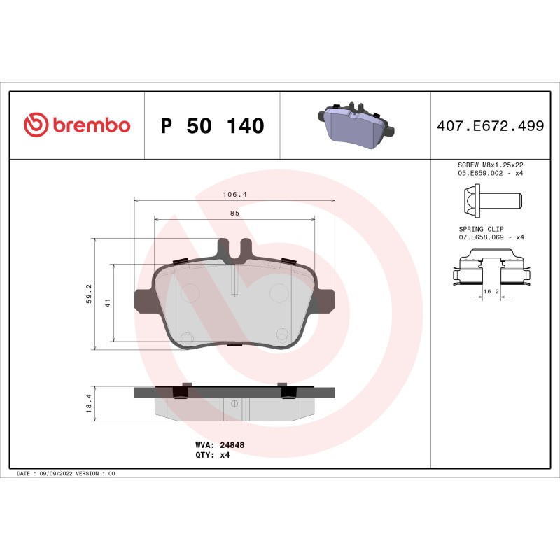 BREMBO P 50 140 Brake Pads Set Rear for CLA B GLA A Q30 SLC SLK QX30