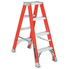 Louisville Fm1504 4 Ft Fiberglass Twin Stepladder, 300 Lb Capacity