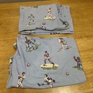 Pottery Barn Kids Blue Vintage Baseball Players 3 Pillow Cases All Print Worn