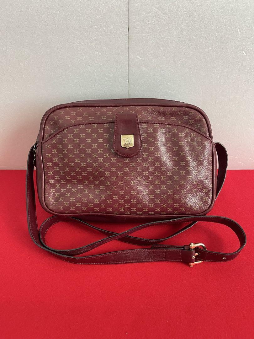 Celine Triomphe Macadam Shoulder Bag in Bordeaux PVC Authentic F040146