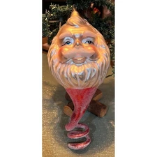 Vintage Santa Claus Christmas Tree Topper Ornament Glitter Spiral Tail-Rare Find