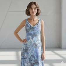 B Darlin Cowl Neck Dress Womens Small Blue Paisley Floral Maxi Party Evening