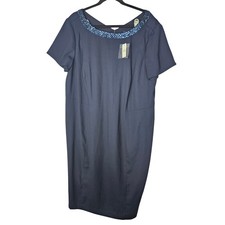 NEW Talbots 18W Navy Blue Sheath Dress Beaded Embellished Crepe Career Classic