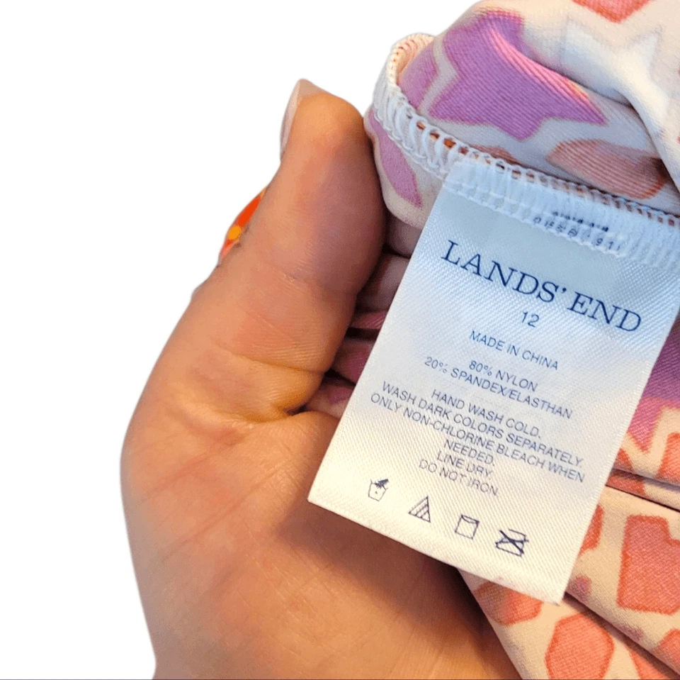 Camiseta sin mangas de natación Land's End para mujer con estampado geométrico naranja y rosa talla 12 Foto 3 de 4