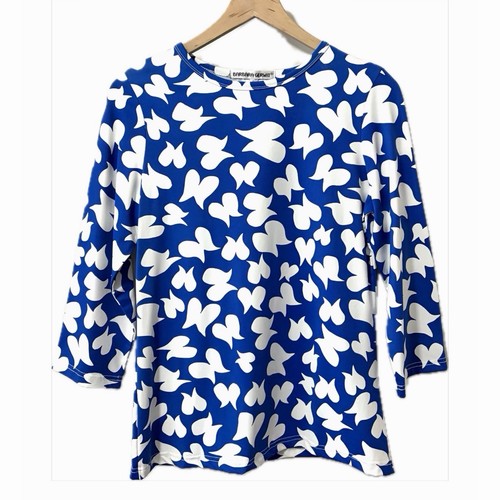 Barbara Gerwit Stretch Knit Crewneck Top Blue Abstract Butterfly Print Size L