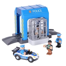 Police Station Playset ,Building City Police Scenes Train Set with All Wooden...