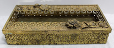 Vtg Gold Ornate Hollywood Regency Tissue Kleenex Box Holder 10.25x5x2 Dispenser