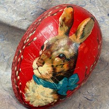 VINTAGE 1920s GERMAN PAPER MACHE EASTER EGG CANDY CONTAINER BOX : DAPPER RABBITS