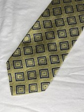 Vintage Jos A Bank Gold Blue Square Print 100% Silk USA Made