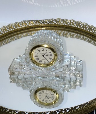 Small Quartz Mantle or Desk Clock Clear Glass Crystal Works Has New Battery