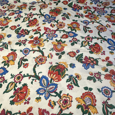 Vintage Crantex Jersey Knit Fabric Jacobean Floral on White 2.8 Yds