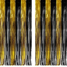 Black and Gold Party Streamers Decoration - Foil Fringe Backdrop for 2026 NYE...