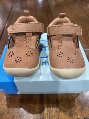 Stride Rite 360 Cheyenne Mary Jane Tan Baby Shoes Flower Adjustable Strap 4M