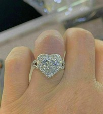 2Ct Round Lab-Created Diamond Heart Cluster Wedding Ring 14K White Gold Finish