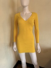 BNWT Zara Yellow Ribbed Knit Open Back Strachey Bodycon Dress Size Small
