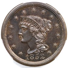 1852 N-21b R4 PCGS UNC Details Braided Hair Large Cent Coin 1c